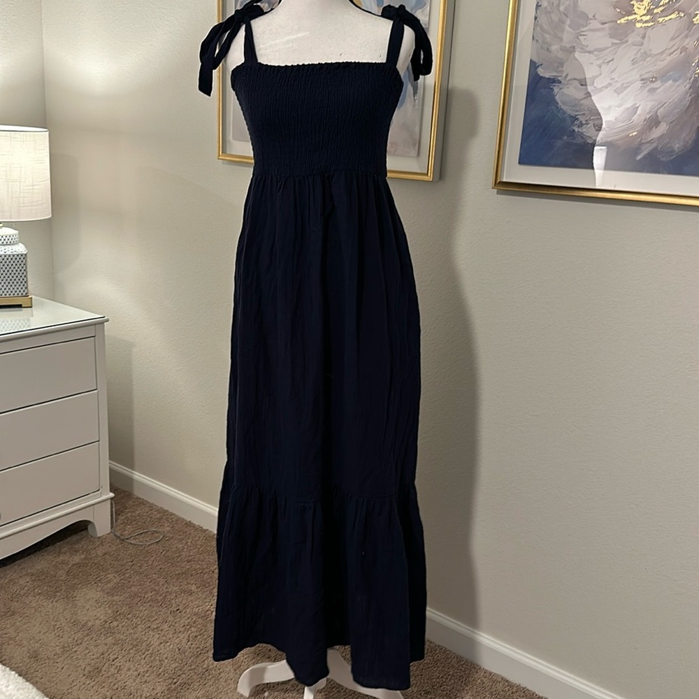 Blue tie strap maxi